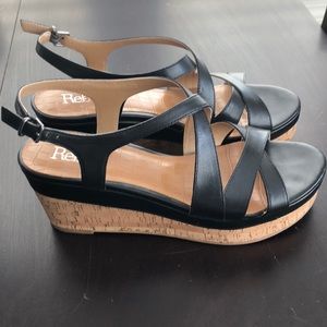 Reba Karlie black leather wedge sandals